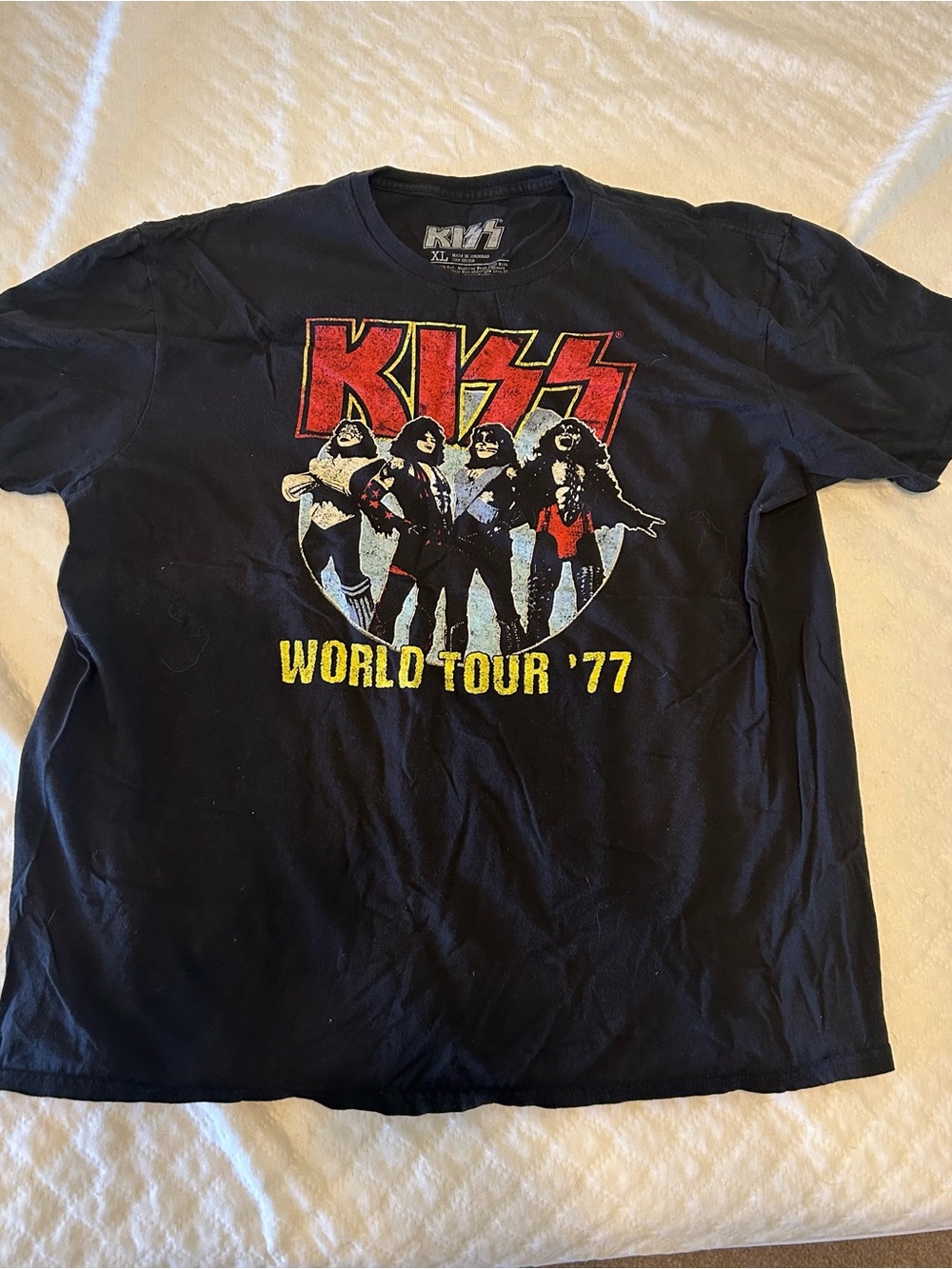 Kiss Black Short Sleeve Tee with Red Logo and Yellow Tour Print